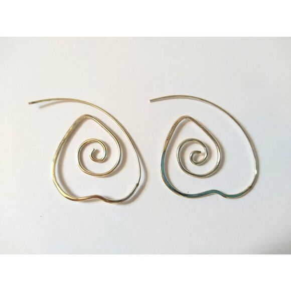 HOB Mexico Signed Spiral Hearts Hoop Earrings Sterling Silver 925 - Picture 1 of 3